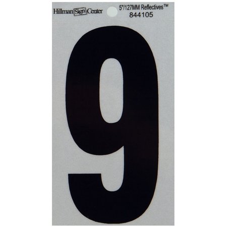 HILLMAN 5 in. Reflective Black Vinyl Self-Adhesive Number 9 1 pc, 6PK 844105